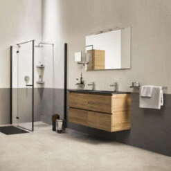 Tiger Karlo Badkamermeubel 120cm Chalet Eik Met Zwart Wastafelblad -Tiger 123 1013