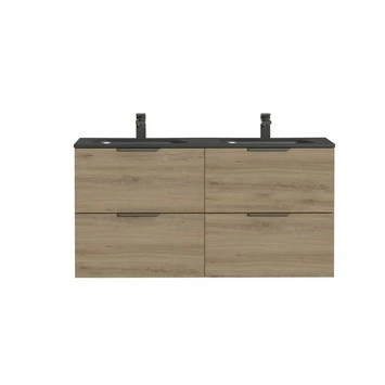 Tiger Badkamermeubel Studio 120cm Chalet Eik/matzwart Met Platte RVS Greep 2 Tiger Badkamermeubel Studio 120cm Chalet Eik/matzwart Met Platte RVS Greep - Afbeelding 2