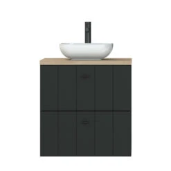 Tiger Maryport Badkamermeubelset 60 Cm Mat Zwart Met Licht Eiken Wasblad, Keramische Opzetkom En Matzwarte Grepen -Tiger 123 1106