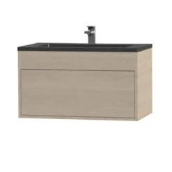 Tiger Helsinki Badkamermeubel 80 Cm Naturel Eiken Met Wastafel Polybeton Zwart -Tiger 123 1148