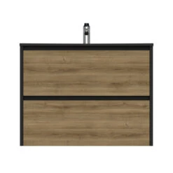 Tiger Reverse Meubelset 80 Cm Met 2 Lades Chalet Eik / Mat Zwart Inclusief Oval Wastafel Mat Zwart -Tiger 123 1151