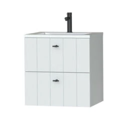 Tiger Maryport Badkamermeubelset 60 Cm Mat Wit Met Wit Glanzende Polybeton Wastafel En Matzwarte Grepen