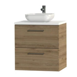 Tiger Badkamermeubel Studio 60 Cm Chalet Eik Met Keramische Waskom Hoogglans Wit En Ronde Grepen -Tiger 123 1251