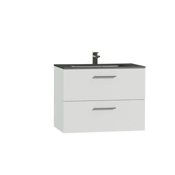 Tiger Badkamermeubel Studio 80cm Hooggglans Wit/matzwart Met RVS Greep 1 Tiger Badkamermeubel Studio 80cm Hooggglans Wit/matzwart Met RVS Greep