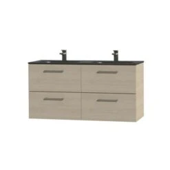 Tiger Badkamermeubel Studio 120cm Naturel Eik/matzwart Met Ronde RVS Greep -Tiger 123 128