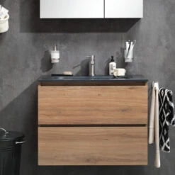 Tiger Badmeubel Karlo Chalet Eik Met Zwarte Wasbak 80 Cm -Tiger 123 1284