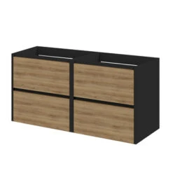 Tiger Reverse Meubelset 2x60 Cm Met 4 Lades Chalet Eik / Mat Zwart Inclusief 2 Quadro Wastafels Mat Zwart -Tiger 123 1379