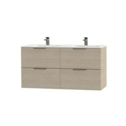 Tiger Badkamermeubel Studio 120cm Naturel Eik/matwit Met Platte RVS Greep -Tiger 123 1420