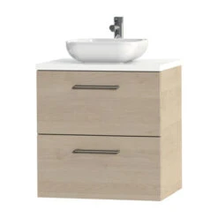 Tiger Badkamermeubel Studio 60 Cm Naturel Eik Met Keramische Waskom Hoogglans Wit En Ronde Grepen -Tiger 123 1431