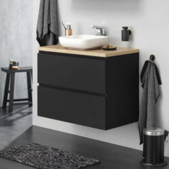 Tiger Karlo Badkamermeubel 60cm Mat Zwart Met Eiken Wasblad En Keramische Waskom -Tiger 123 1466