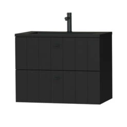 Tiger Maryport Badkamermeubelset 80 Cm Mat Zwart Met Matzwarte Polybeton Wastafel En Matzwarte Grepen