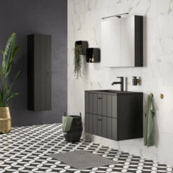 Tiger Maryport Badkamermeubelset 80 Cm Mat Zwart Met Matzwarte Polybeton Wastafel En Matzwarte Grepen -Tiger 123 1519