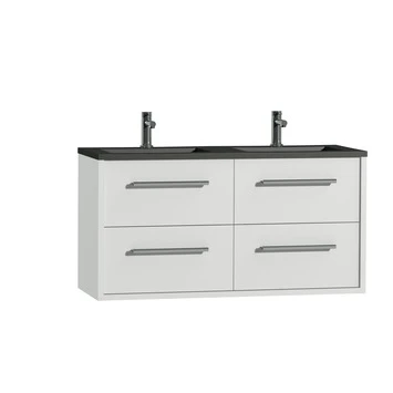 Tiger Badkamermeubel Boston 120cm Hoogglans Wit/matzwart Met Grepen Chroom 2 Tiger Badkamermeubel Boston 120cm Hoogglans Wit/matzwart Met Grepen Chroom - Afbeelding 2