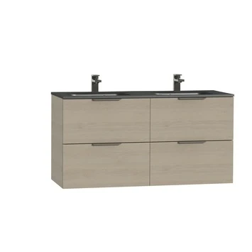 Tiger Badkamermeubel Studio 120cm Naturel Eik/matzwart Met Platte RVS Greep 1 Tiger Badkamermeubel Studio 120cm Naturel Eik/matzwart Met Platte RVS Greep