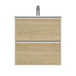 Tiger Reverse Meubelset 60 Cm Met 2 Lades Naturel Eik / Mat Wit Inclusief Oval Wastafel Hoogglans Wit -Tiger 123 1561