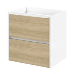 Tiger Reverse Meubelset 60 Cm Met 2 Lades Naturel Eik / Mat Wit Inclusief Quadro Wastafel Hoogglans Wit -Tiger 123 1627