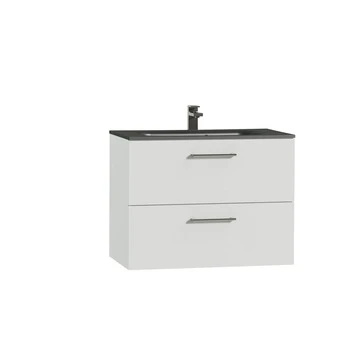 Tiger Badkamermeubel Studio 80cm Hoogglans Wit/matzwart Met Ronde RVS Greep 1 Tiger Badkamermeubel Studio 80cm Hoogglans Wit/matzwart Met Ronde RVS Greep