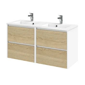 Tiger Reverse Meubelset 2x60 Cm Met 4 Lades Naturel Eik / Mat Wit Inclusief 2 Quadro Wastafels Hoogglans Wit 1 Tiger Reverse Meubelset 2x60 Cm Met 4 Lades Naturel Eik / Mat Wit Inclusief 2 Quadro Wastafels Hoogglans Wit