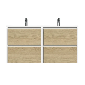 Tiger Reverse Meubelset 2x60 Cm Met 4 Lades Naturel Eik / Mat Wit Inclusief 2 Quadro Wastafels Hoogglans Wit 2 Tiger Reverse Meubelset 2x60 Cm Met 4 Lades Naturel Eik / Mat Wit Inclusief 2 Quadro Wastafels Hoogglans Wit - Afbeelding 2