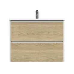 Tiger Reverse Meubelset 80 Cm Met 2 Lades Naturel Eik / Mat Wit Inclusief Quadro Wastafel Hoogglans Wit -Tiger 123 1697