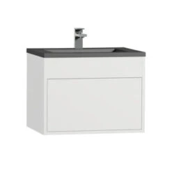 Tiger Helsinki Badkamermeubel 60 Cm Hoogglans Wit Met Wastafel Polybeton Zwart