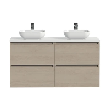 Tiger Karlo Badkamermeubelset 120 Cm Naturel Eik Met Wit Houten Wasblad En Glanzend Witte Keramische Waskom 2 Tiger Karlo Badkamermeubelset 120 Cm Naturel Eik Met Wit Houten Wasblad En Glanzend Witte Keramische Waskom - Afbeelding 2