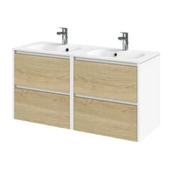 Tiger 10 Tiger Reverse Meubelset 2x60 Cm Met 4 Lades Naturel Eik / Mat Wit Inclusief Oval Wastafel Mat Wit