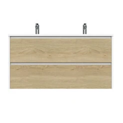 Tiger Reverse Meubelset 120 Cm Met 2 Lades Naturel Eik / Mat Wit Inclusief Quadro Wastafel Dubbel Hoogglans Wit -Tiger 123 1767