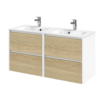 Tiger Reverse Meubelset 2x60 Cm Met 4 Lades Naturel Eik / Mat Wit Inclusief 2 Oval Wastafels Hoogglans Wit 1 Tiger Reverse Meubelset 2x60 Cm Met 4 Lades Naturel Eik / Mat Wit Inclusief 2 Oval Wastafels Hoogglans Wit