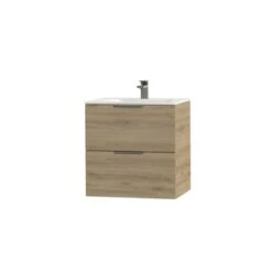 Tiger Studio Badkamermeubel 60 Cm Chalet Eiken Met Wastafel Polybeton Mat Wit Greep Rvs Plat -Tiger 123 1794