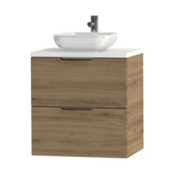 Tiger Badkamermeubel Studio 60 Cm Chalet Eik Met Keramische Waskom Hoogglans Wit En Profielgrepen -Tiger 123 1802