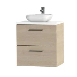 Tiger Badkamermeubel Studio 60cm Naturel Eik/witte Waskom Met Vierkante Greep -Tiger 123 1809