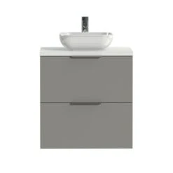 Tiger Badkamermeubel Studio 60 Cm Mat Grijs Met Keramische Waskom Hoogglans Wit En Profielgrepen