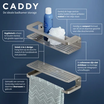 Tiger Douchemand Met Handdoekhouder Caddy Rvs 11 Tiger Douchemand Met Handdoekhouder Caddy Rvs - Afbeelding 11