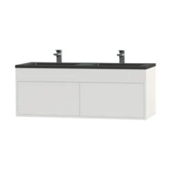 Tiger Helsinki Badkamermeubel 120 Cm Hoogglans Wit Met Wastafel Polybeton Zwart -Tiger 123 239