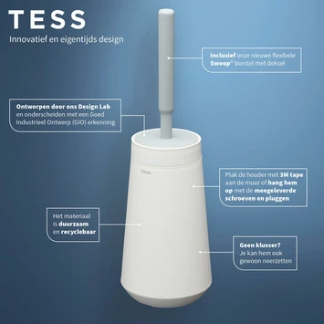 Tiger Toiletborstelhouder TESS Met Swoop Borstel Flexibel Wit/ Lichtgrijs 8 Tiger Toiletborstelhouder TESS Met Swoop Borstel Flexibel Wit/ Lichtgrijs - Afbeelding 8