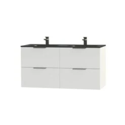 Tiger Badkamermeubel Studio 120cm Hoogglans Wit/matzwart Met Platte RVS Greep -Tiger 123 296