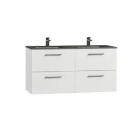 Tiger Badkamermeubel Studio 120cm Hoogglans Wit/matzwart Met Ronde RVS Greep