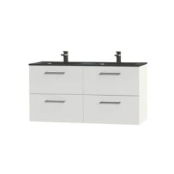 Tiger Badkamermeubel Studio 120cm Hoogglans Wit/matzwart Met Ronde RVS Greep -Tiger 123 389