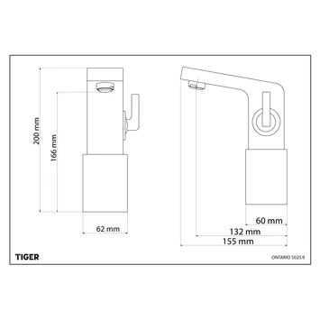 Tiger Wastafelkraan Ontario L Met Hendel Chroom 2 Tiger Wastafelkraan Ontario L Met Hendel Chroom - Afbeelding 2