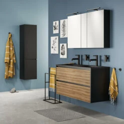 Tiger Reverse Meubelset 120 Cm Met 2 Lades Chalet Eik / Mat Zwart Inclusief Quadro Wastafel Dubbel Mat Zwart -Tiger 123 401