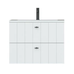 Tiger Maryport Badkamermeubelset 80 Cm Mat Wit Met Wit Glanzende Polybeton Wastafel En Matzwarte Grepen -Tiger 123 431