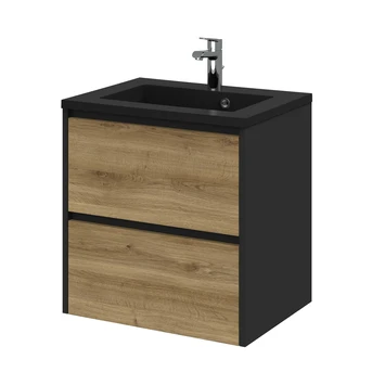 Tiger Reverse Meubelset Met 2 Lades 60 Cm Chalet Eik / Mat Zwart Inclusief Quadro Wastafel Mat Zwart 1 Tiger Reverse Meubelset Met 2 Lades 60 Cm Chalet Eik / Mat Zwart Inclusief Quadro Wastafel Mat Zwart