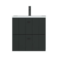 Tiger Maryport Badkamermeubelset 60 Cm Mat Zwart Met Wit Glanzende Polybeton Wastafel En Matzwarte Grepen -Tiger 123 582