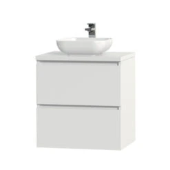 Tiger 39 Tiger Karlo Badkamermeubelset 60 Cm Hoogglans Wit Met Wit Houten Wasblad En Glanzend Witte Keramische Waskom