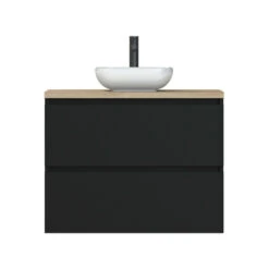 Tiger Karlo Badkamermeubel 80cm Mat Zwart Met Eiken Wasblad En Keramische Waskom -Tiger 123 644