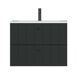 Tiger Maryport Badkamermeubelset 80 Cm Mat Zwart Met Wit Glanzende Polybeton Wastafel En Matzwarte Grepen -Tiger 123 671