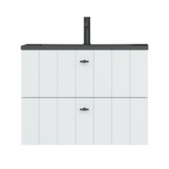 Tiger Maryport Badkamermeubelset 80 Cm Mat Wit Met Matzwarte Polybeton Wastafel En Matzwarte Grepen -Tiger 123 716