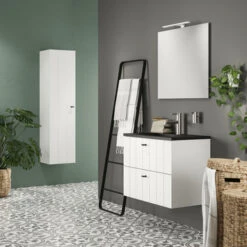 Tiger Maryport Badkamermeubelset 80 Cm Mat Wit Met Matzwarte Polybeton Wastafel En Matzwarte Grepen -Tiger 123 721