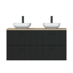 Tiger Maryport Badkamermeubelset 120 Cm Mat Zwart Met Licht Eiken Houten Wasblad, Keramische Opzetkommen En Matzwarte Grepen -Tiger 123 728